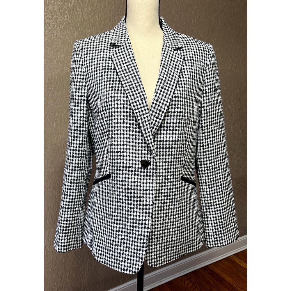Tahari ASL Women's Check Suit Blazer Office Siren Corpcore Blue Lined Size 10